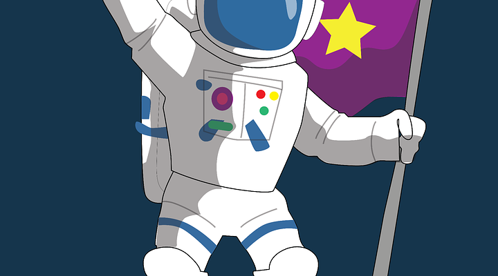 Graphic of an astronaut holding a flag.